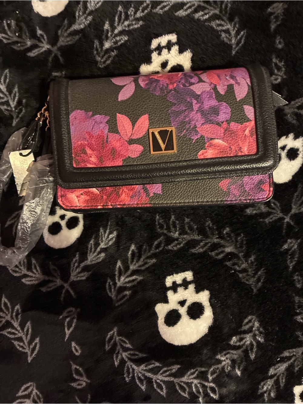 Victorias Secret Floral Black clutch Wallet - Black with Pink/Purple Floral